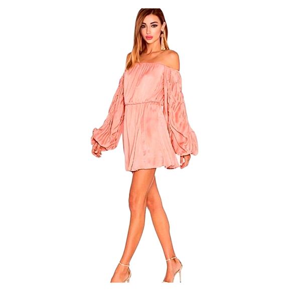Revolve Lovers + Friends Pink Windblown Off Shoulder Balloon Sleeve Mini Med - Picture 1 of 15